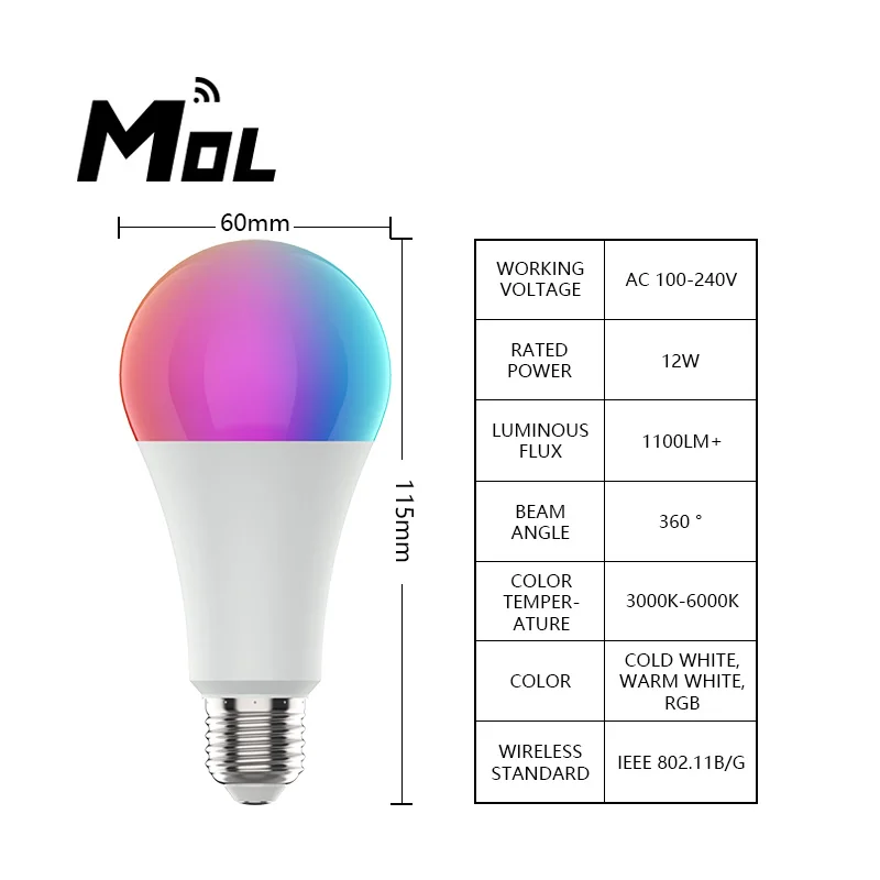 

Tuya 2PCS Smart Light Lamp Wifi Bulb 12W Color Changing RGB LED Bulb E27 100-220V APP Remote Compatible Alexa Google Home