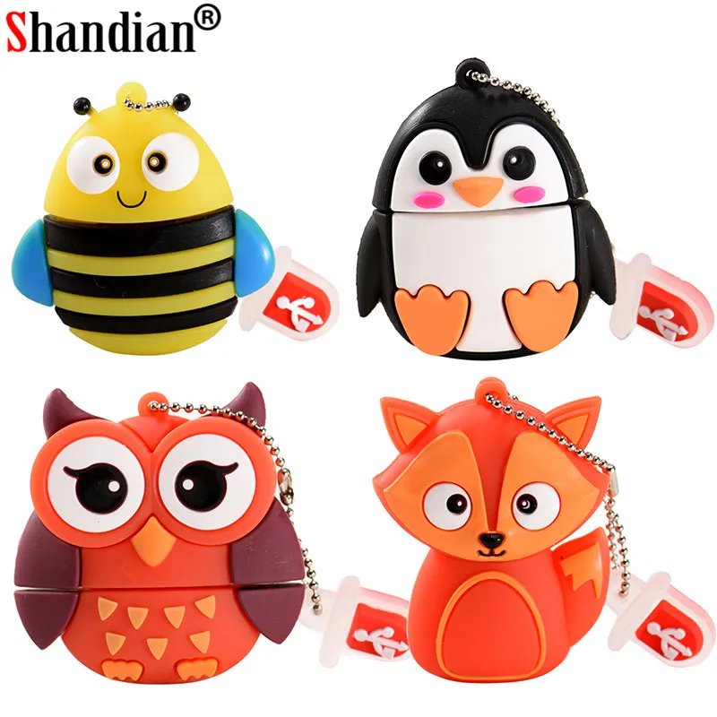 

SHANDIAN cute penguin owl fox pen drive cartoon usb flash drive pendrive 4GB/8GB/16GB/32GB/64GB U disk animal memory stick gift