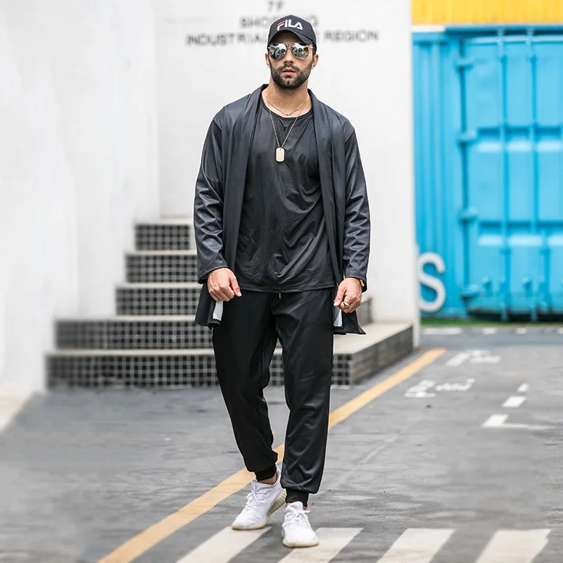 

Plus size men's autumn and winter fat men's plus size cardigan jacket loose mid-length solid color windbreaker