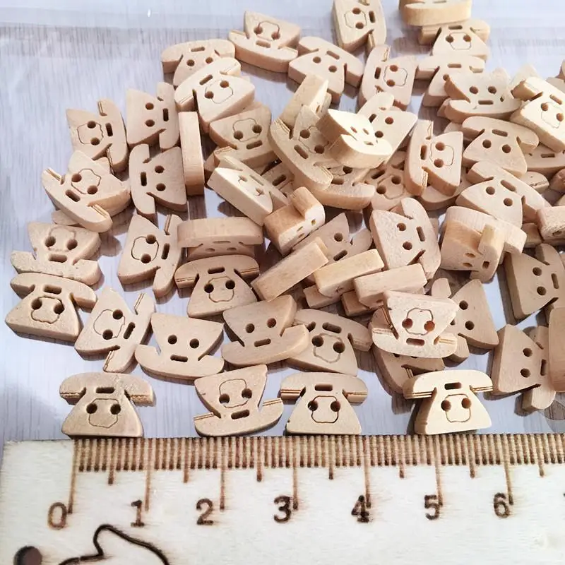 5PCS Cartoon penguin telephone kitten head shape wooden buttons clothing accessories | Дом и сад