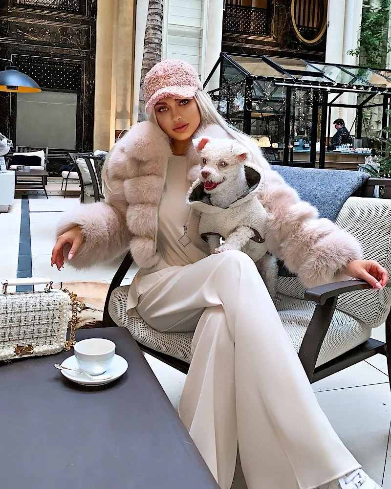 Winter Women's Street  Fur Coat Short Lapel  Imitation Fox  Long Sleeve Stitching Female