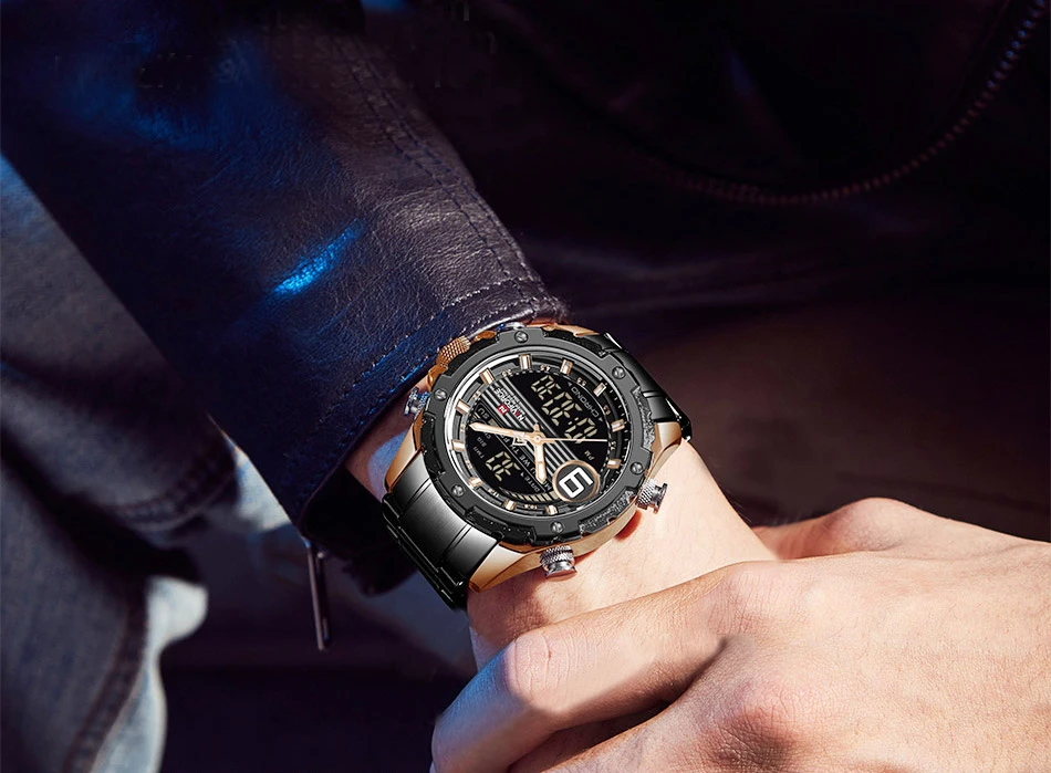 

NAVIFORCE Military Quartz Watch Men Fashion Sports Dual Display Mens Watches Top Brand Luxury Full Steel Strap Wristwatch Clock