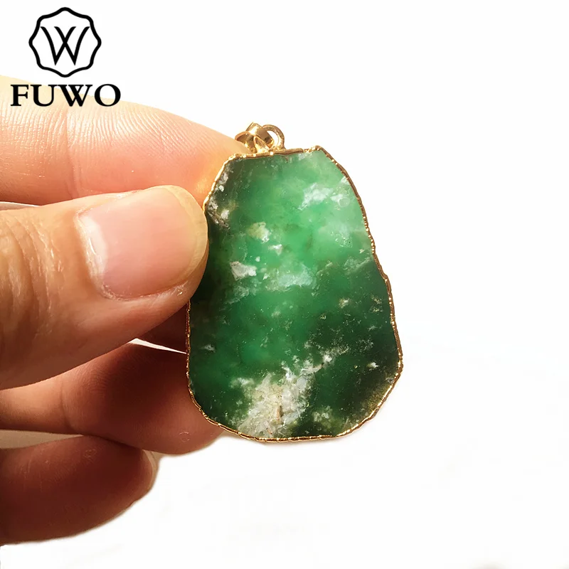 Оптовая продажа подвески FUWO в форме натурального хризопразы золотая отделка