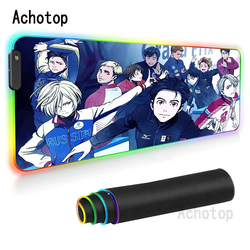 

RGB Yuri on Ice коврик для мыши XXL RGB, офисный коврик для мыши, клавиатура, компьютер, большой 900x400 Usb светодиодный игровой Настольный коврик для CS GO/...