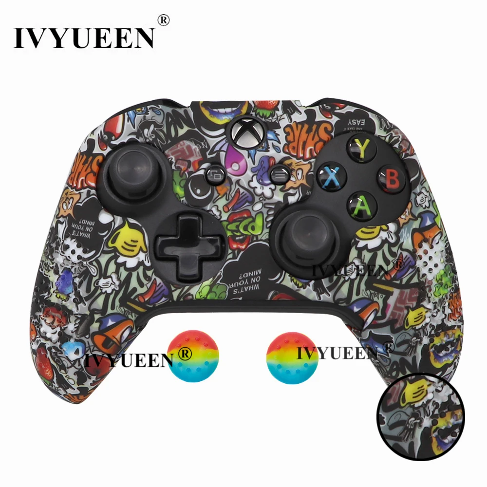 IVYUEEN, 15 цветов, силиконовый чехол для microsoft Xbox One X S, тонкий контроллер, защитный чехол с аналоговой ручкой для большого пальца - Цвет: Graffiti F