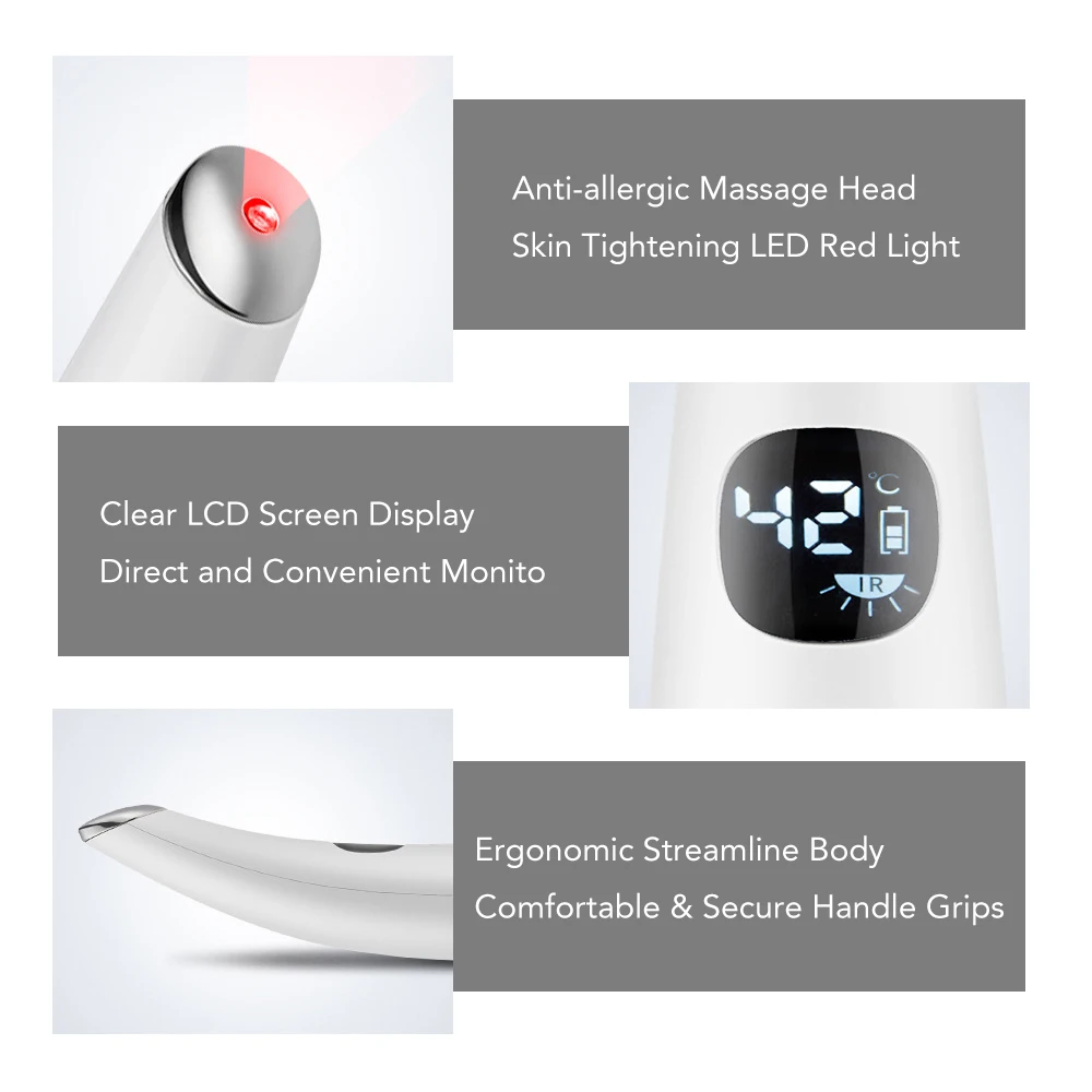 

USB Rechargeable 3-in-1 Electric Vibrating Eye Massager Air Micro-current Eye Wand Negative Ion Importing Anti Aging Eyes Care