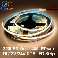 cob led strip light 320 480 leds 8mm high density fob cob flexible led lights ra90 3000k 4000k 6000k led tape dc12v 24v 5mlot