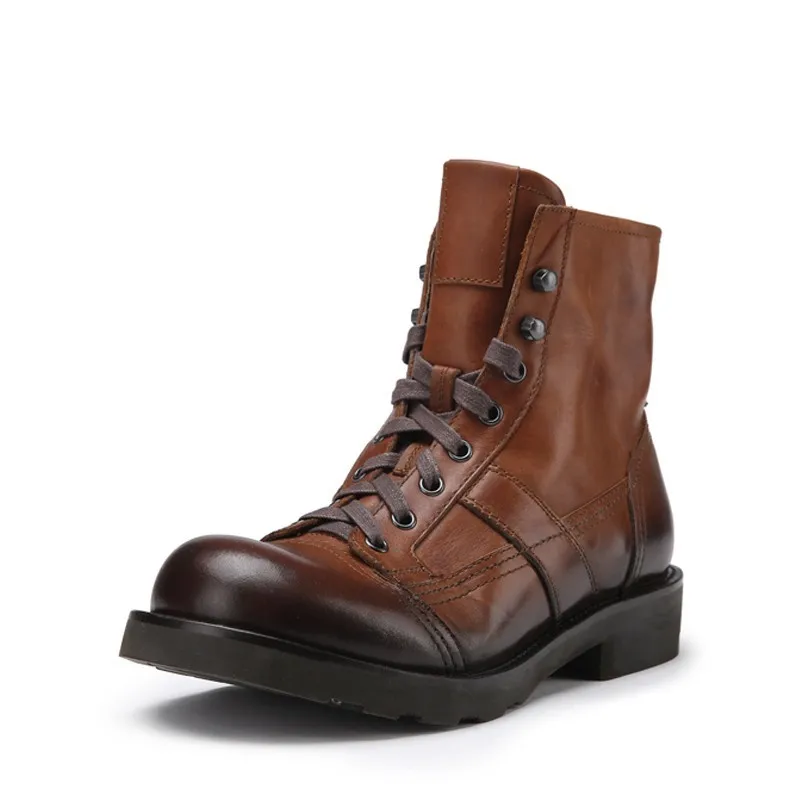 Retro Luxury Brand Fleece Liner Round Toe Snow Boots Men Genuine Leather Winter Warm Military Mid-Calf High Quality Shoes | Обувь