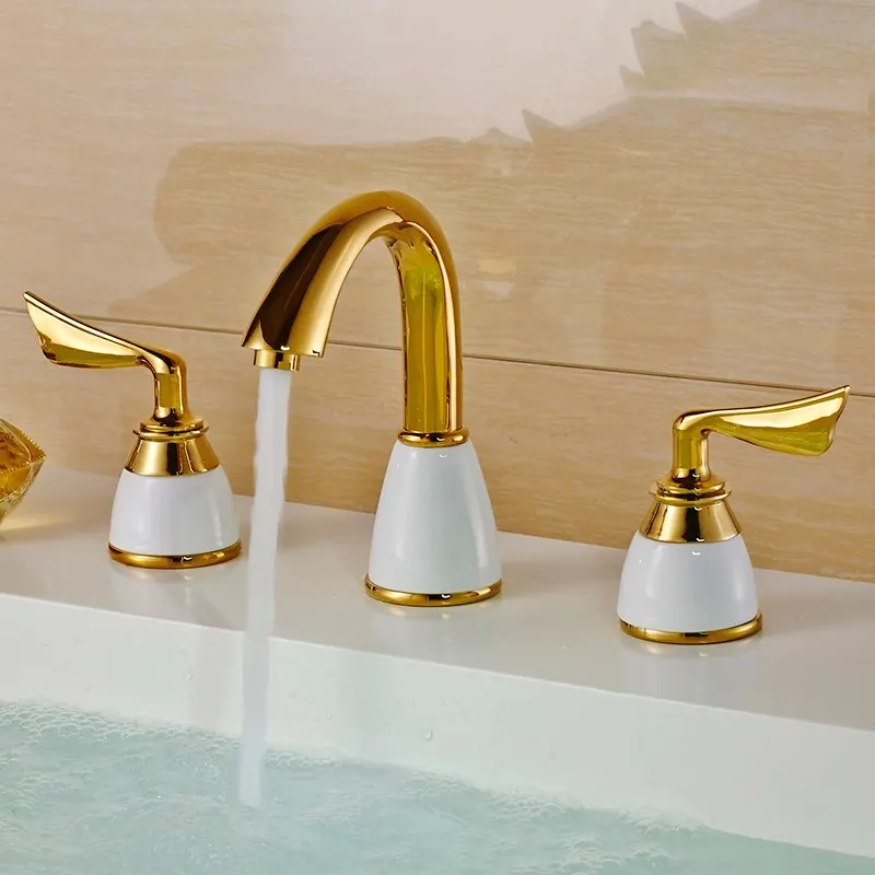 Смеситель для раковины полированный золотой Латунный современный кран ванной