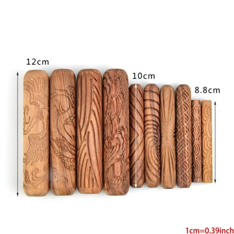 

Pottery Tools,Wooden Handle Rollers Clay Modeling Pattern Rollers Kit Pottery To 91AD