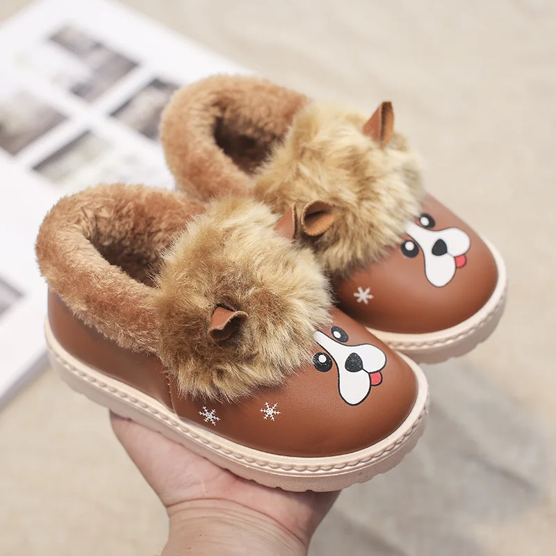 Зимние Нескользящие теплые детские зимние ботинки Модная хлопковая обувь для