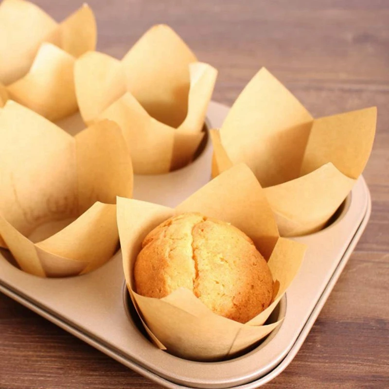 

200 Pieces Tulip Cupcake Liner Baking Cups Paper Cupcake and Muffin Baking Cups for Weddings and Birthday