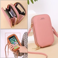 soft leather wallets touch screen mobile phone bag for mini card holder for key coin purse vertical women crossbody shoulder bag