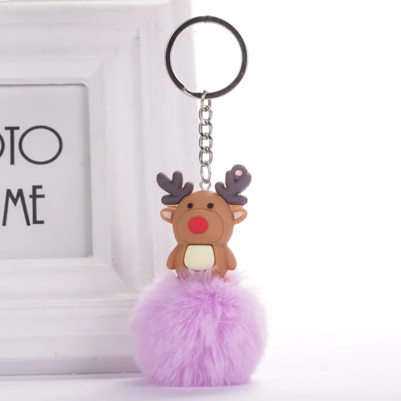 Deer Purple Симпатичные ПВХ силиконовые Санта Клаус Снеговик Олень Брелоки держатель ключей рождественские подарки женские аксессуары для машины, сумки кольцо для ключей - Цвет: Deer Purple