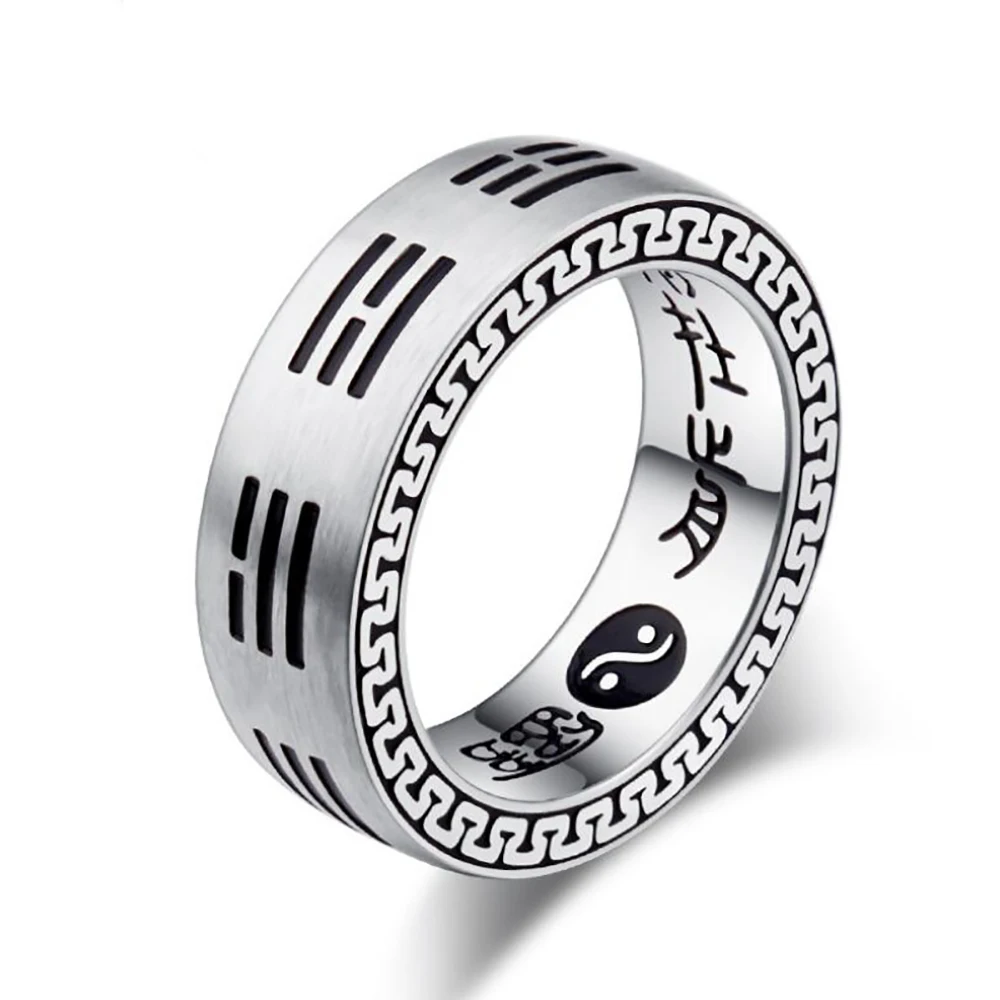 Мужское кольцо из нержавеющей стали с девятью словами истиной Инь и Янь