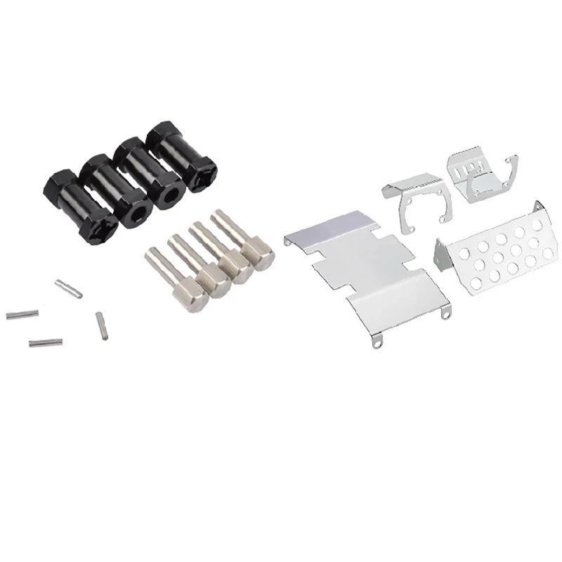 

2 Set RC Car Part: 1 Set 12Mm Hex Wheel Hub Drive Adaptor Extension Coupler & 1 Set Chassis Armor Axle Protector Plate