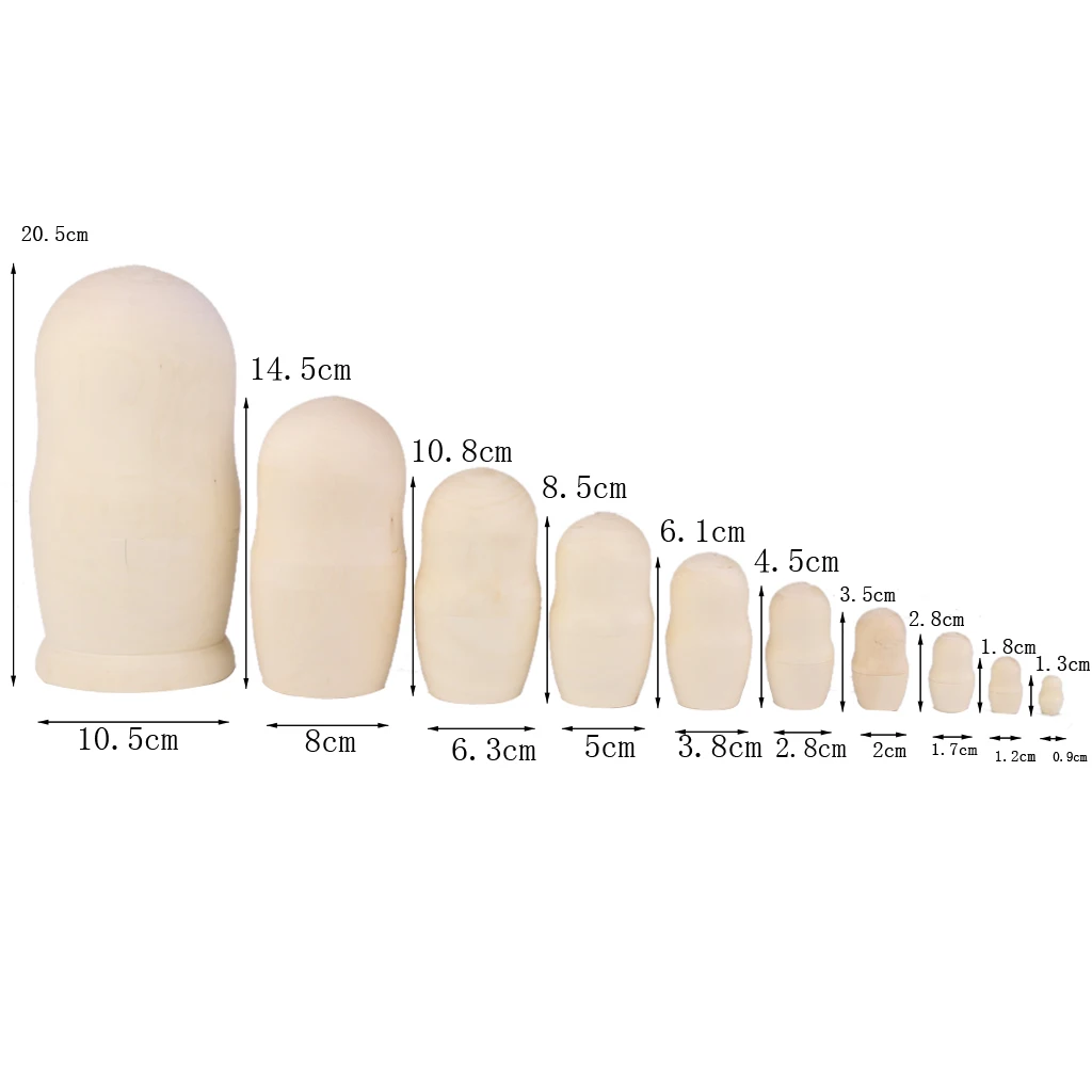 

Series of 10pcs Russian Unpainted Wooden Matryoshka Dolls DIY Toy