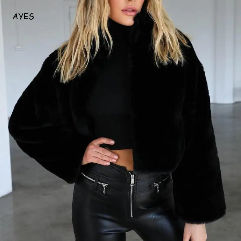Thick Winter Coat 2020 Warm Fluffy Faux Fur Jackets Women Fake Fur Jacket Turn Down Collar Overcoat Black Short Jacket Outwear