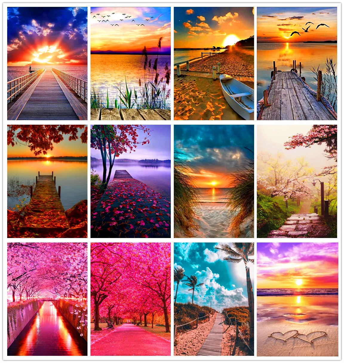 

5D Diamond Painting Sunset/Love Beach DIY Round Full Diamond Embroidery Kit Landscape Home Decoration Crafts 30*40cm