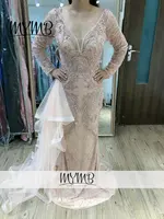 2021 New Collection Designer Plus Size Wedding Mother Dress Pink Couture Crystal Beading Long Sleeve Evening Gown MY81105