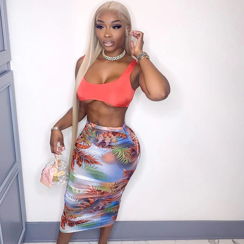 

BIIKPIIK Women Print Skinny Skirts All-Match Casual Outfits Summer Vacation Long Skirt Clothing Basic 2021 Fashion Clubwear