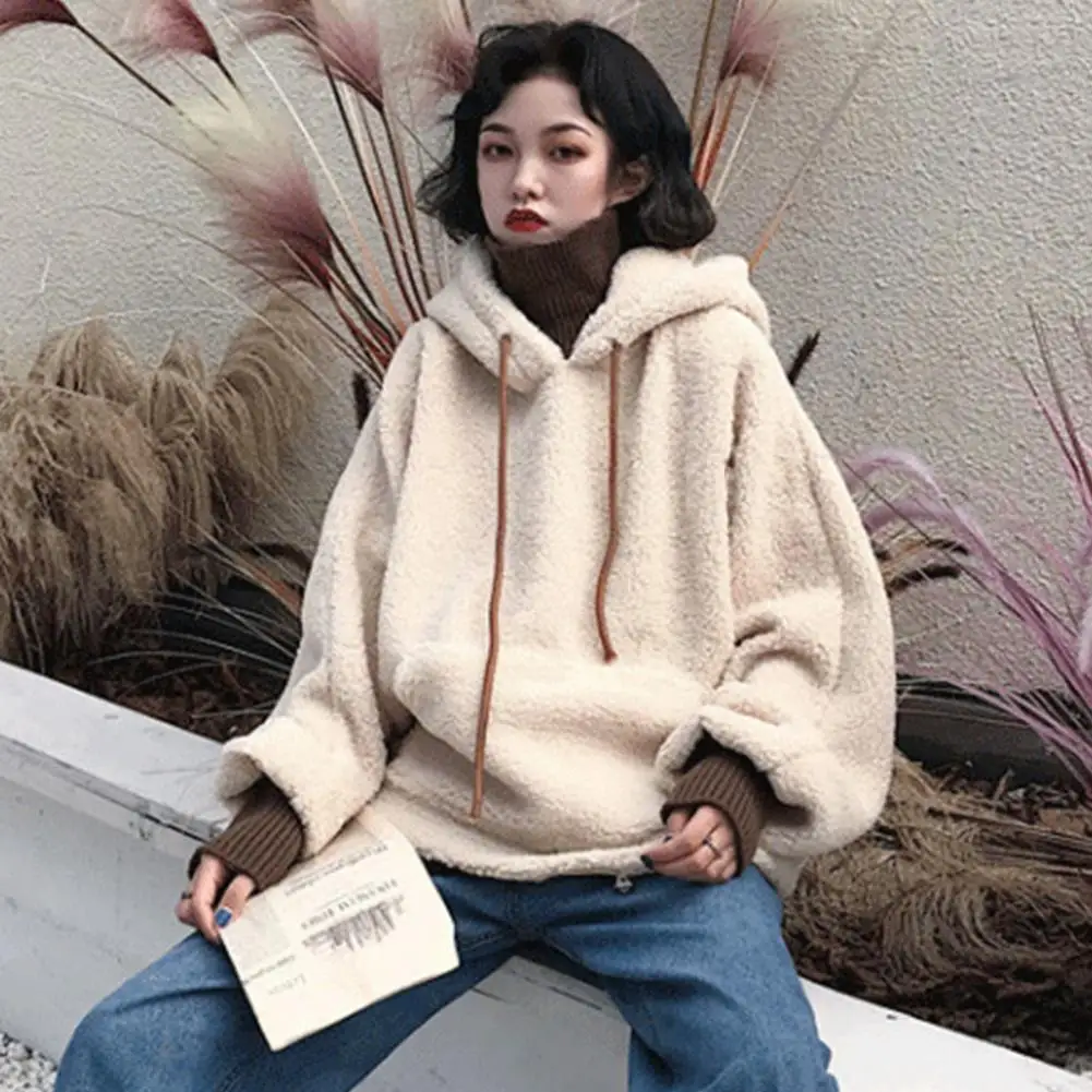 Hoodies Women Winter Elegant Trendy Leisure Thick Warm Hooded Solid Womens Pullover Students Long Sleeve Ladies Sweatshirts