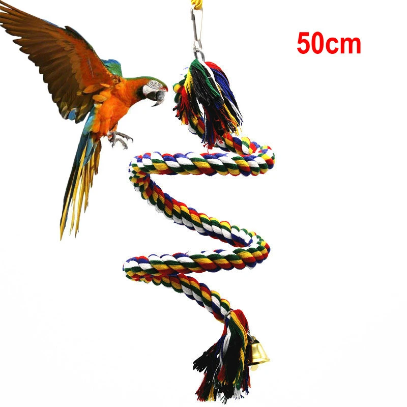 

Bird Parrot Hanging Swing Cage Toy Perch Stand Budgie Rope Play Bell 50cm