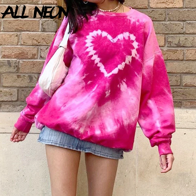 

Y2K girls' aesthetic sweatshirt, vintage long sleeve round neck and heart print top, pink, autumn long sleeve