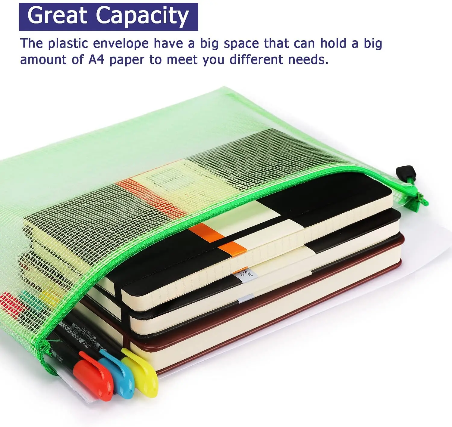 6Pack Gridding Waterproof Zip Bag A3 A4 A5 A6 Transparent Document Pen Filing Products Pocket Folder Office School Supply |
