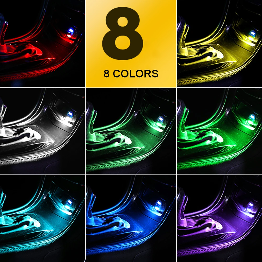 

2Pcs New seven-color Mini USB Ambient Light With Power-off Memory Function LED Color Car Environmental Lights Neon Lamps