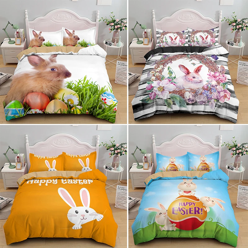 

Cartoon Easter Rabbit With Egg 3D Bedding Set Duvet Cover Sets Twin Full Queen King Size Bedclothes For Kids Adult Gifts