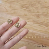 wholesale korean fashion 14k real gold plating sterling silver 925 coins stud luxury women earrings