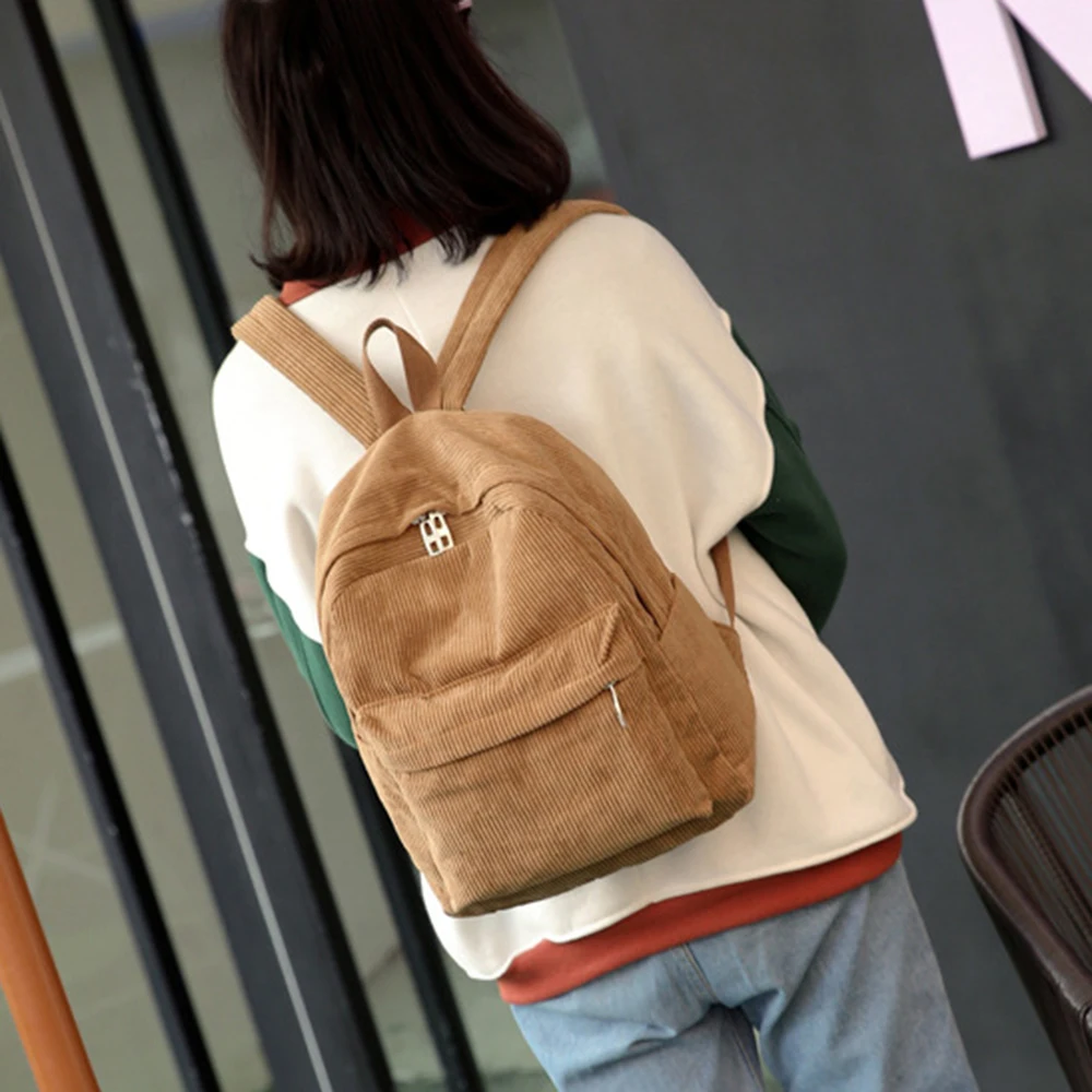Новый вельветовый женский рюкзак однотонная дорожная сумка Модный повседневный