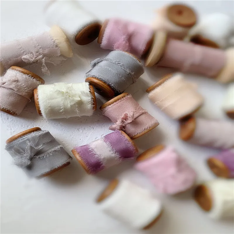 ins style ribbon 25mm 30mm 50mm Pure Silk Frayed Edged wedding ribbon packaging ribbon silk ribbon soft ribbon