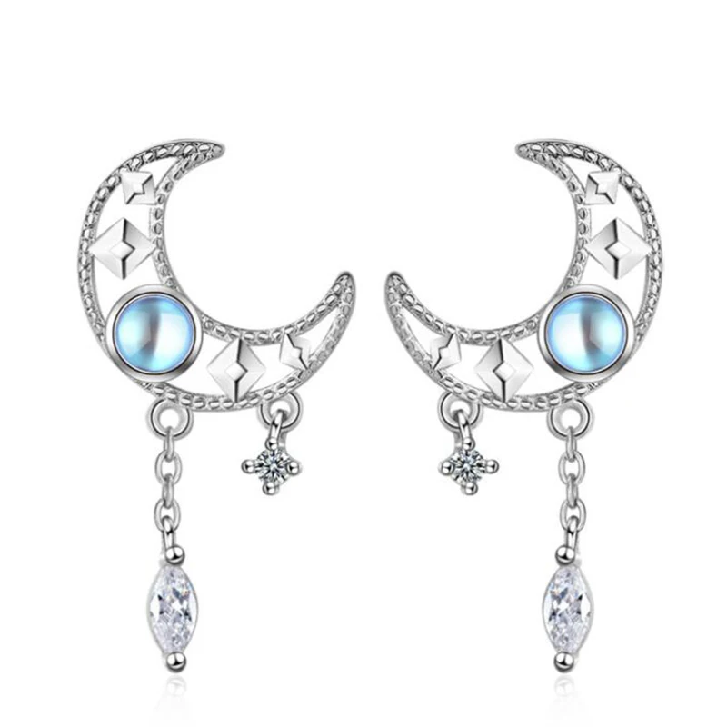 

Blue Crystal Earings Tassel Hollow Moon Earrings For Women Girls Fashion Korea Jewelry New 2020 pendientes mujer kolczyki