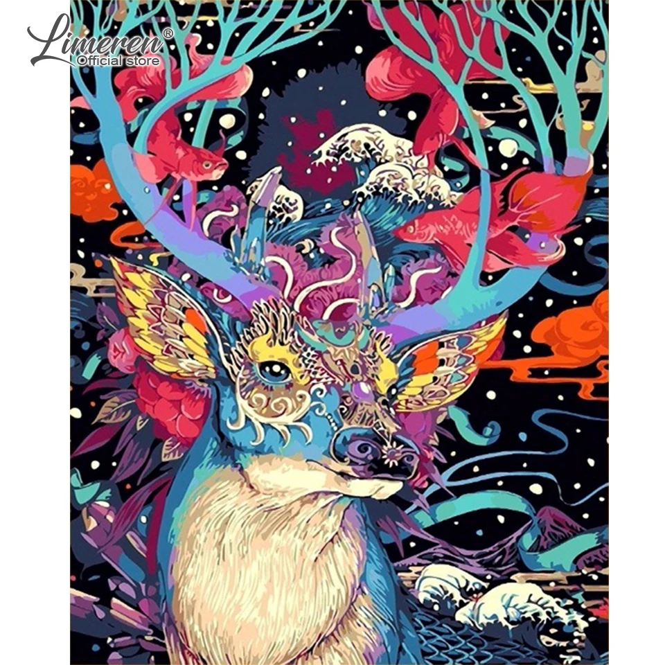 Сделай Сам в рамке красочные олени животные масляные краски по номерам аниме