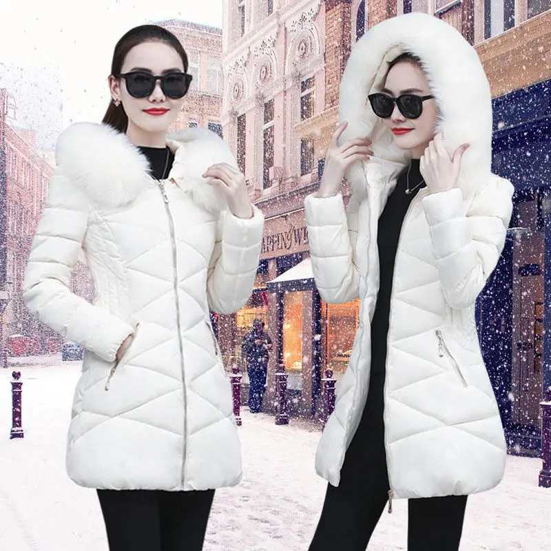 

2021 winter new cotton-padded jacket women Korean version of the hot style mid-length big fur collar thick coat slim slimming co