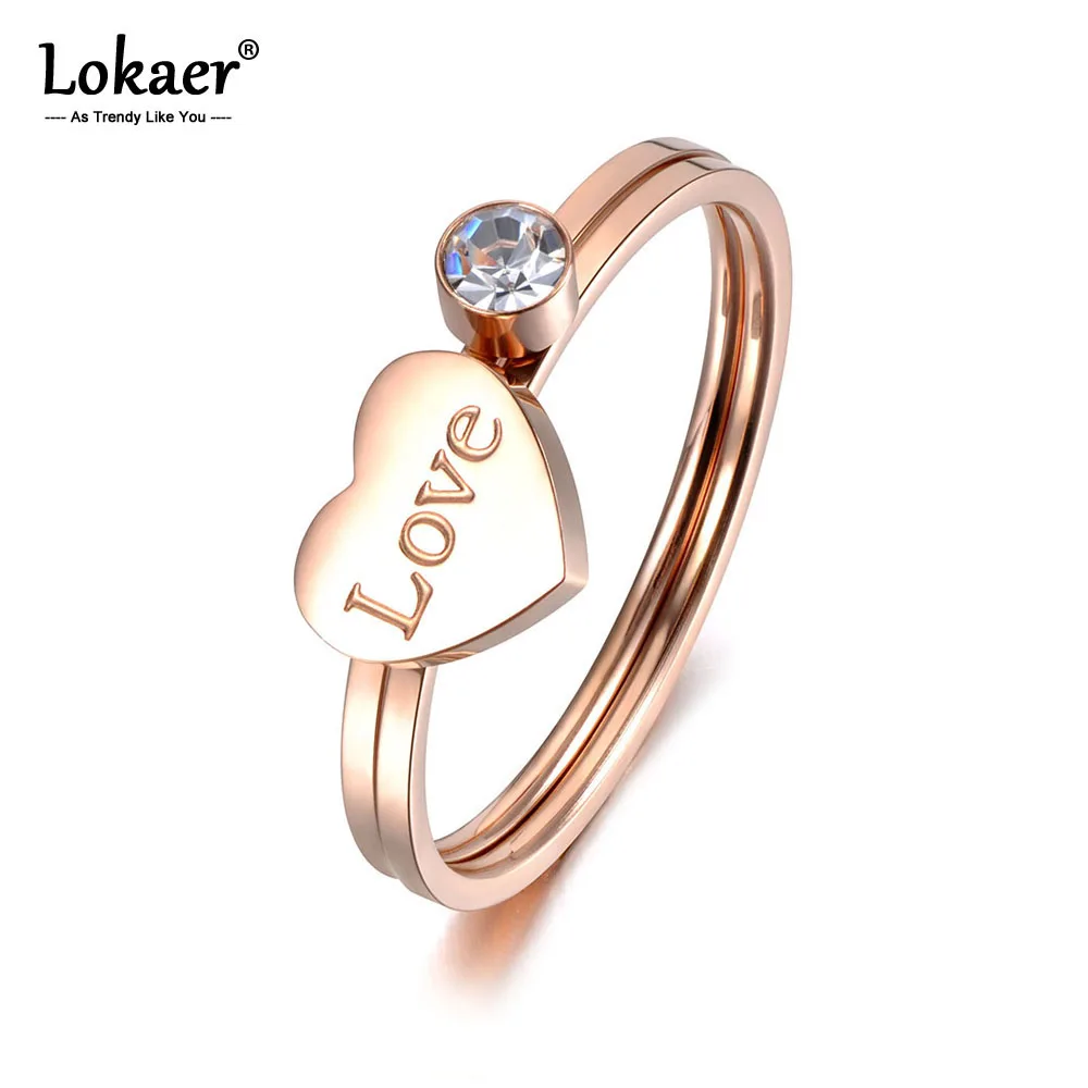Lokaer классический дизайн 2 в 1 кольцо из нержавеющей стали с сердечком розовое
