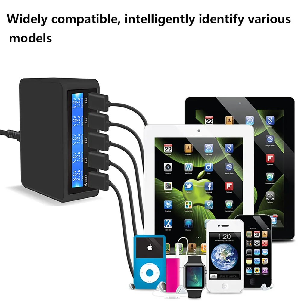 Мульти USB зарядное устройство 5 портов деформация Быстрая зарядка QC 3 0 lcd