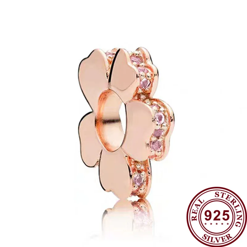 

Original 925 Sterling Silver Bead Creative Rose Gold Flower Beads Fit Pandora Women Bracelet & Necklace Diy Jewelry