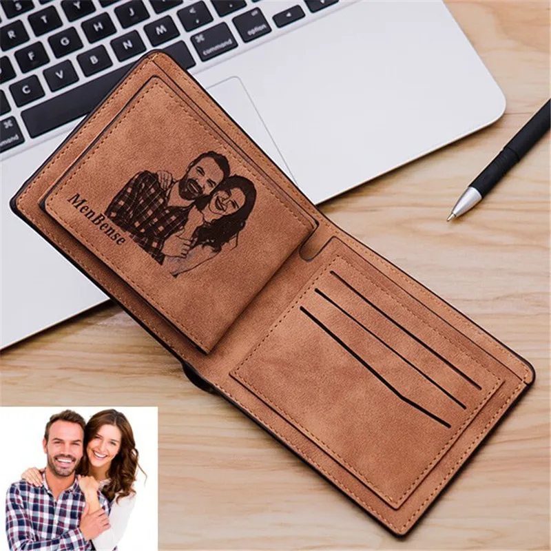 

Men's Short PU Leather Engraved Personalized Purse High Quality Simple Minimalist Slim Wallet Father's Day Dad Christmas Gift