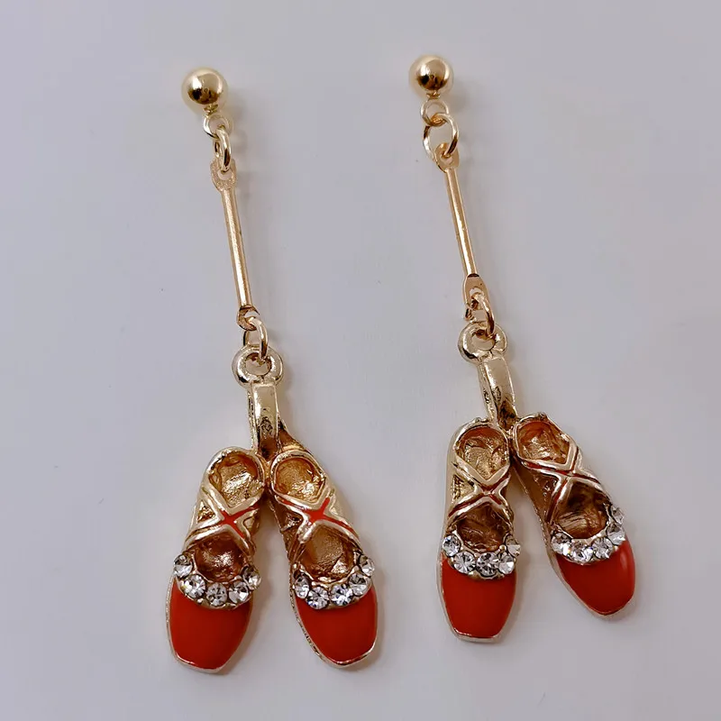 Серьги женские эмалированные с подвеской в виде туфель для танцев красные желтые