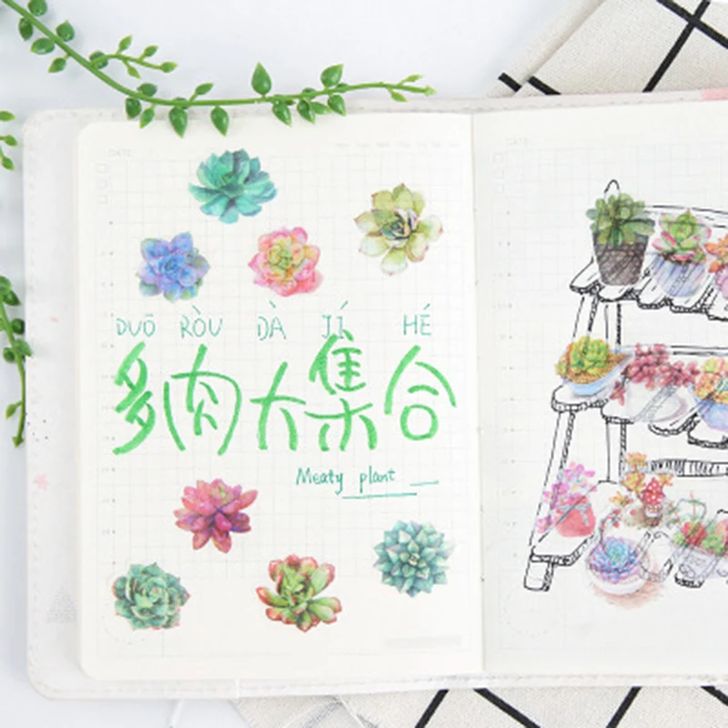 6 sheets / set of summer leaves lovely plants creative decorative scrapbook paper PVC transparent stationery stickers | Канцтовары для