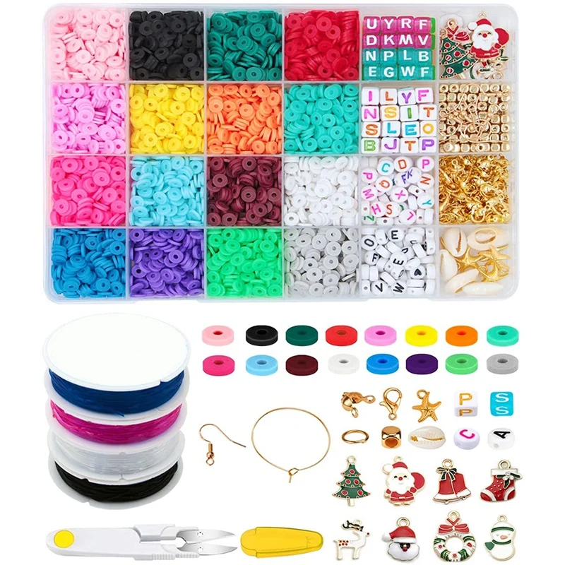 

Polymer Clay Beads and Flat Beads,with Christmas Charm Set, Used for Jewelry Making, Bracelet,Necklace and Earrings
