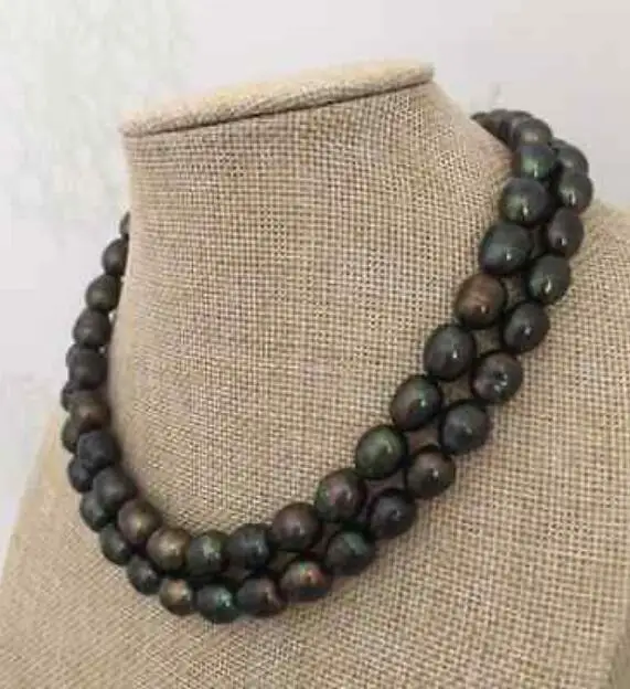 Jewelry Pearl Necklace double strands 9-10mm tahitian black green baroque pearl necklace 18&quot19&quot Free Shipping | Украшения и