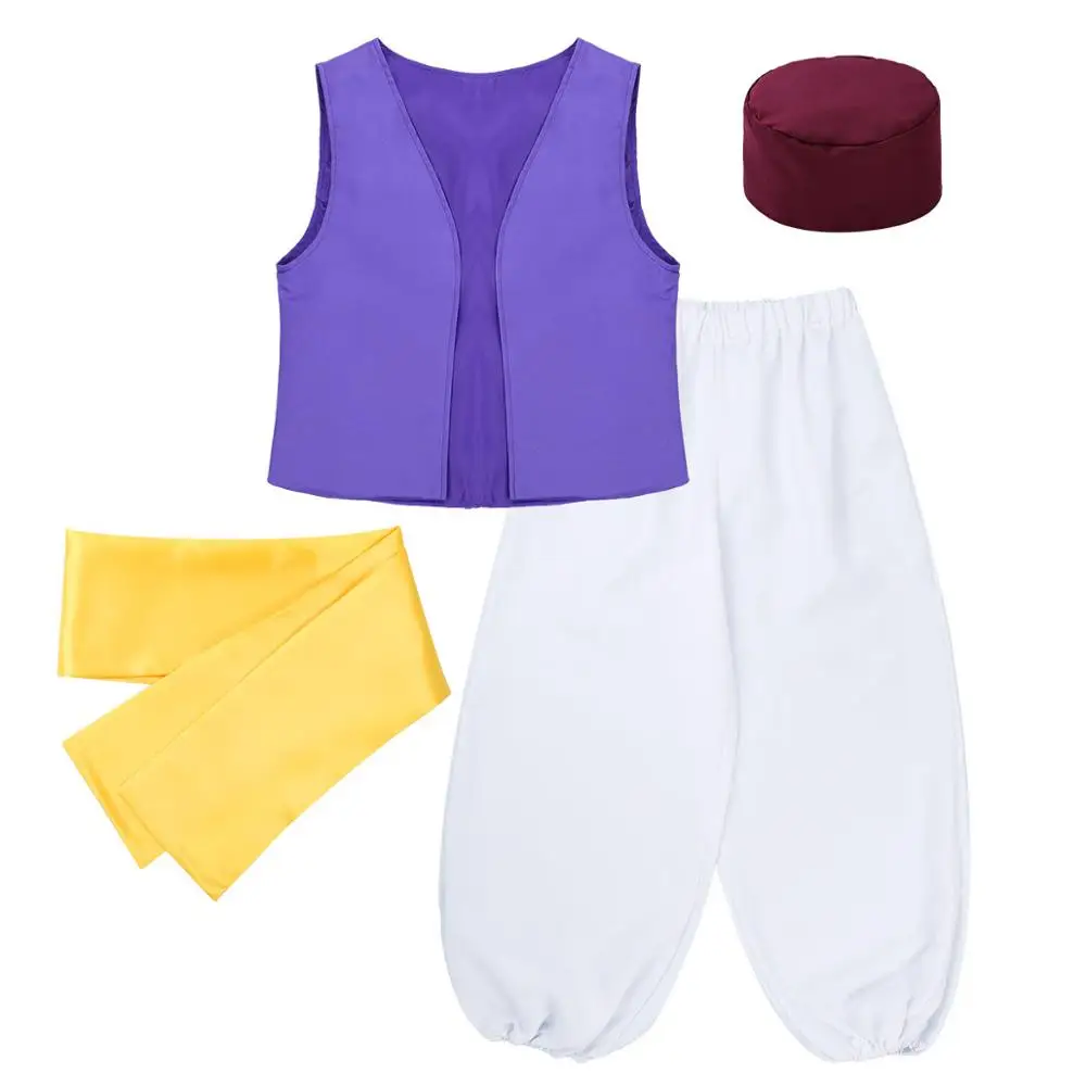 Мужской взрослый арабский принц Косплей Костюм для Хэллоуин фиолетовый жилет с