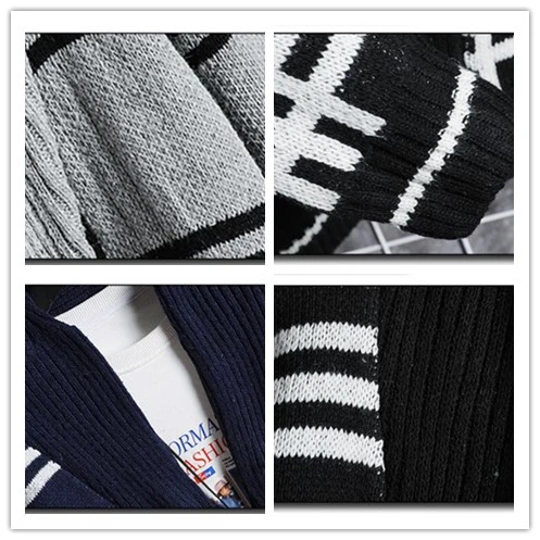 

ALSYIQI 2020 Mens Cardigan Knitted Men Winter Side Striped Patchwork Sweater Harajuku Oversized Sweater Black Sweater Men