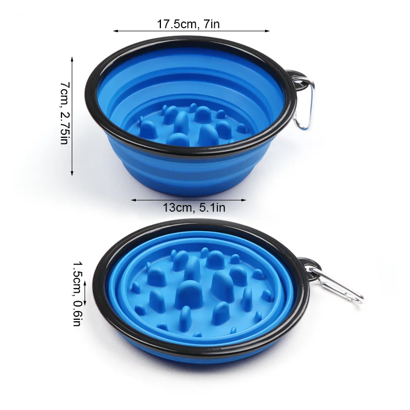 

Safety Collapsible Foldable Interactive Slow Feeder Dogs Feeding Pets Bowls with Carabiner Clip for Traveling Outdoor Activities