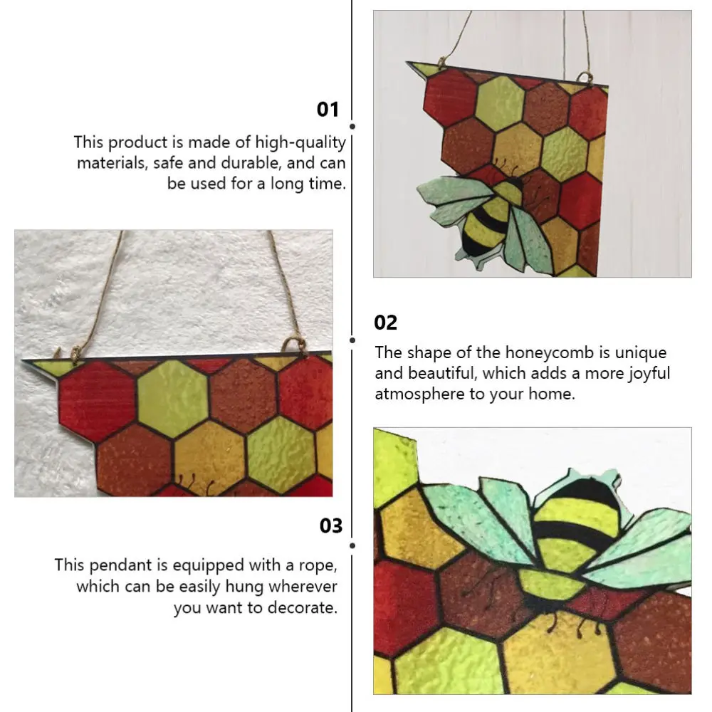 

Yellow Bee Sun Catcher Honeycomb Glass Window Hangings Bee Hanging Decoration
