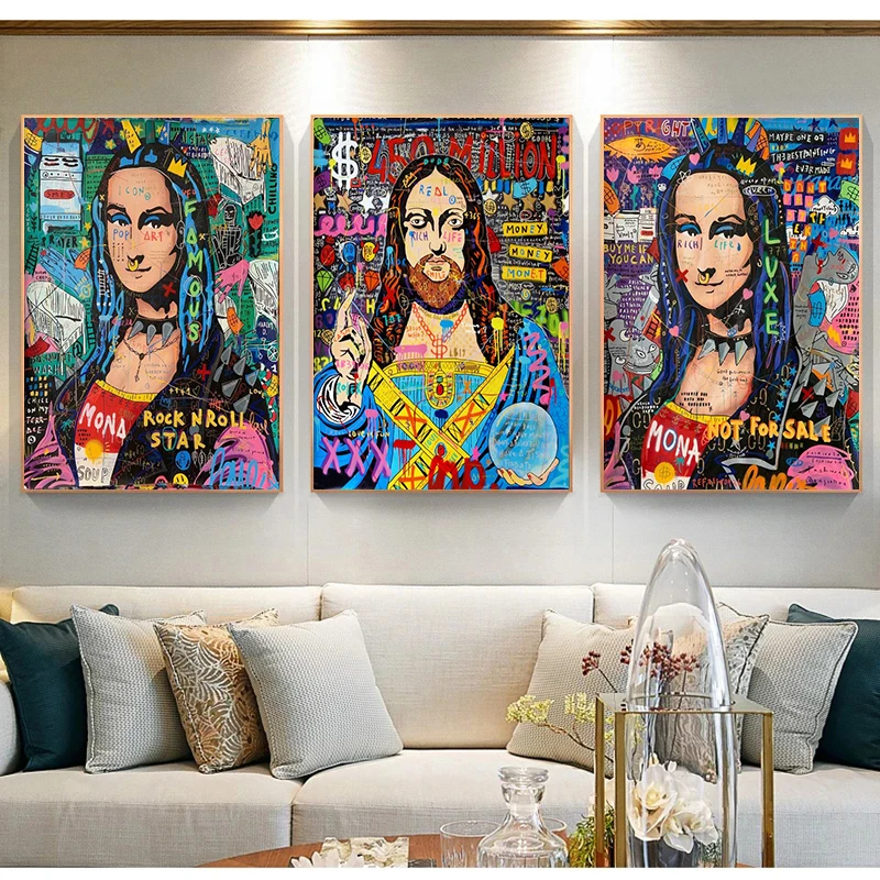 

Mona Lisa Canvas Painting Pop Street Art Graffiti Wall Art Posters Prints Wall Picture for Living Room Home Wall Cuadros Decor